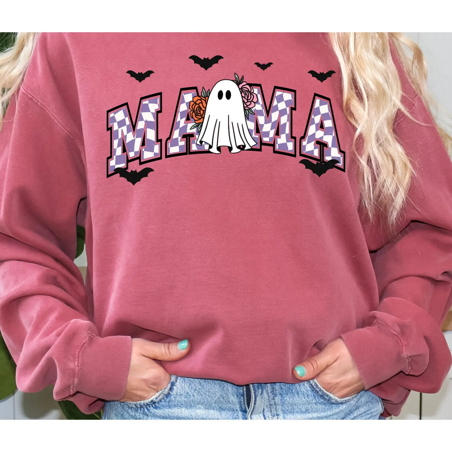 Halloween Ghost Sweatshirt for Moms Cozy Fall Outfit Unisex Garment Dyed Perfect Gift Spooky Season