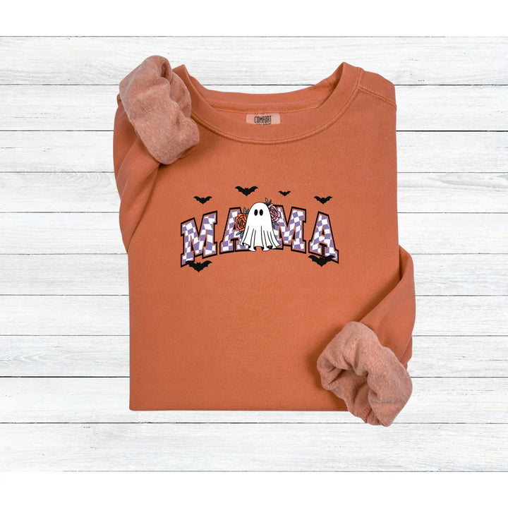Halloween Ghost Sweatshirt for Moms Cozy Fall Outfit Unisex Garment Dyed Perfect Gift Spooky Season