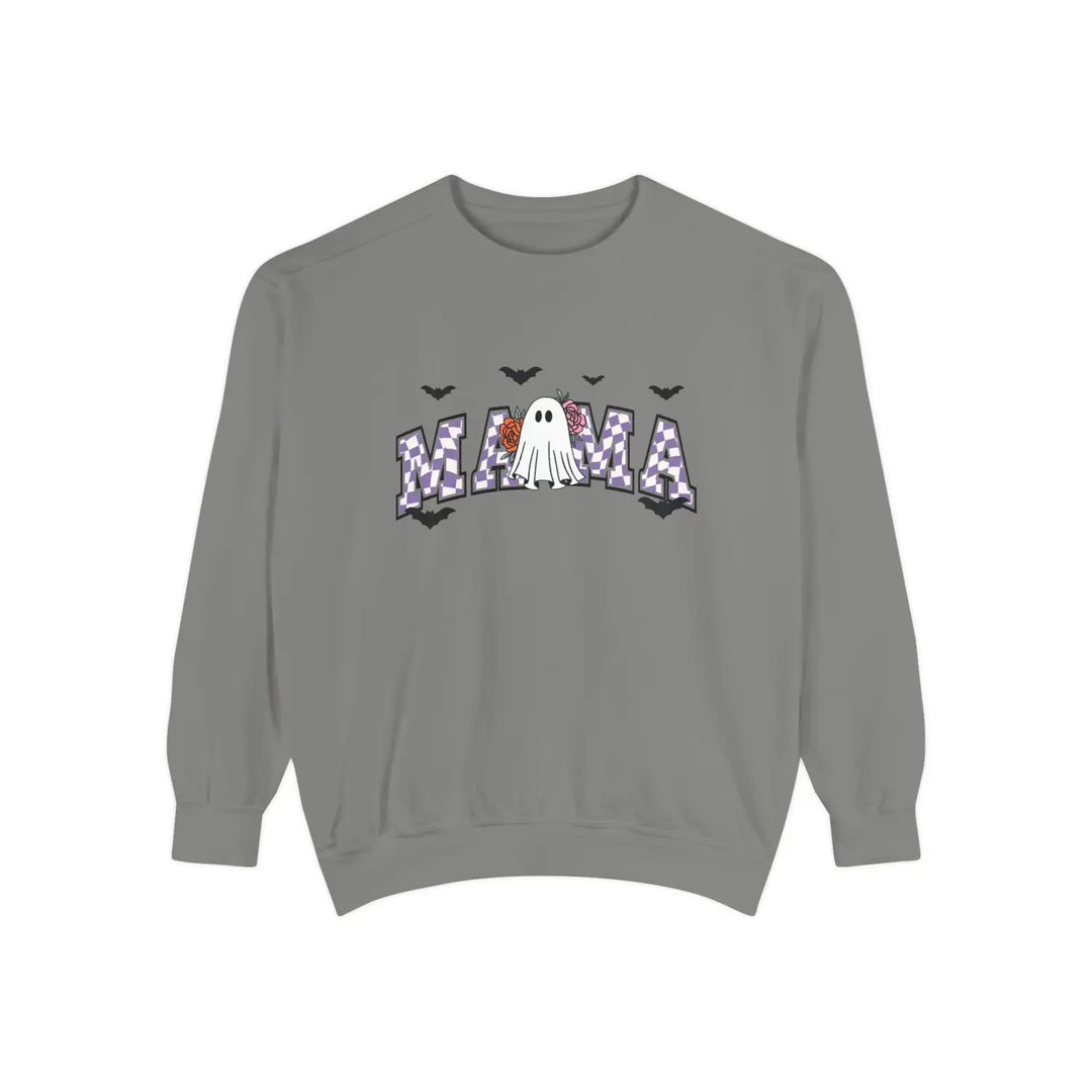 Halloween Ghost Sweatshirt for Moms Cozy Fall Outfit Unisex Garment Dyed Perfect Gift Spooky Season Grey / S