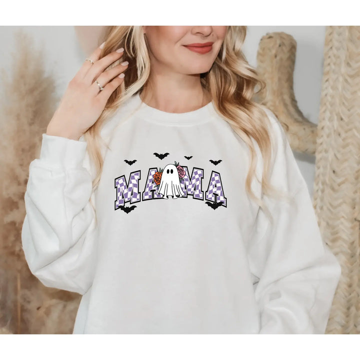Halloween Ghost Sweatshirt for Moms Cozy Fall Outfit Unisex Garment Dyed Perfect Gift Spooky Season