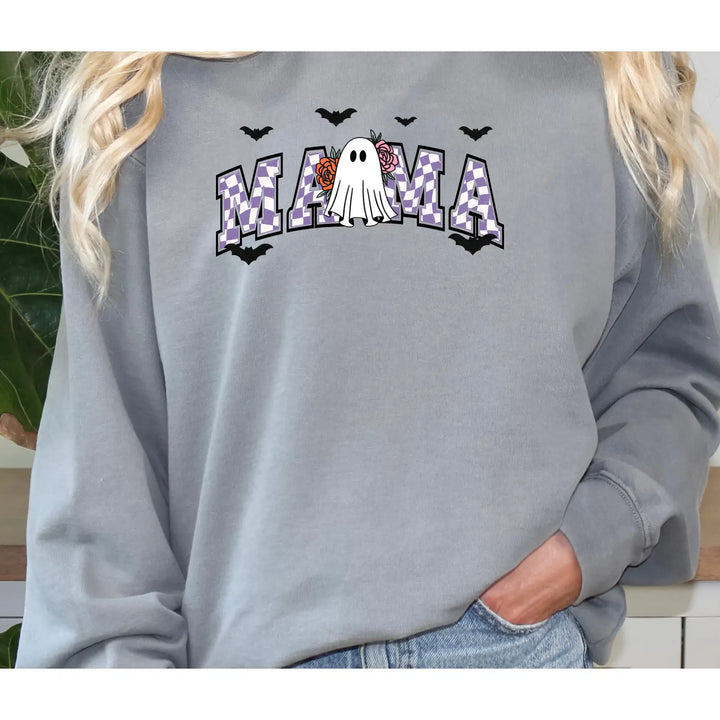 Halloween Ghost Sweatshirt for Moms Cozy Fall Outfit Unisex Garment Dyed Perfect Gift Spooky Season