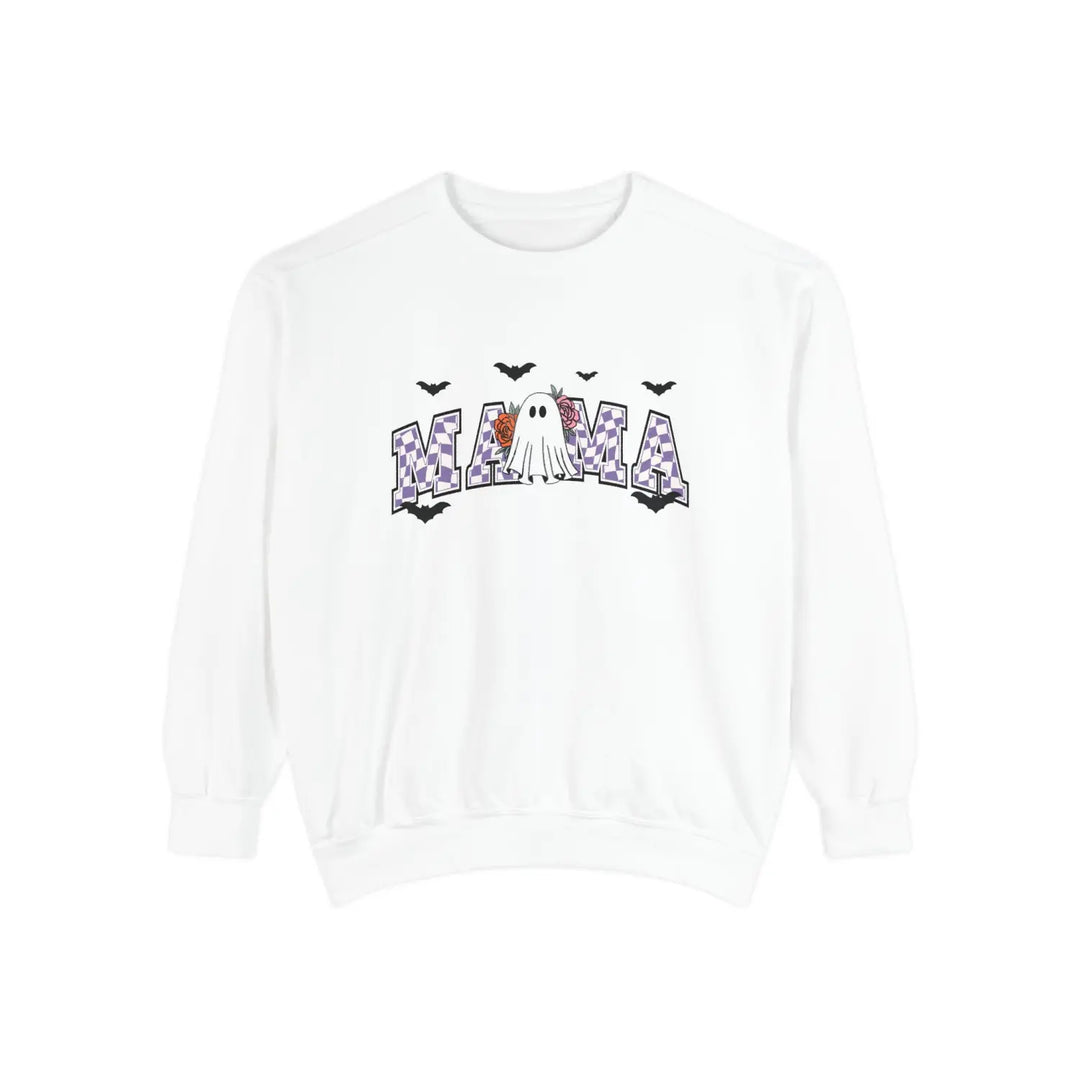 Halloween Ghost Sweatshirt for Moms Cozy Fall Outfit Unisex Garment Dyed Perfect Gift Spooky Season White / S