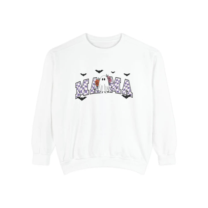 Halloween Ghost Sweatshirt for Moms Cozy Fall Outfit Unisex Garment Dyed Perfect Gift Spooky Season White / S