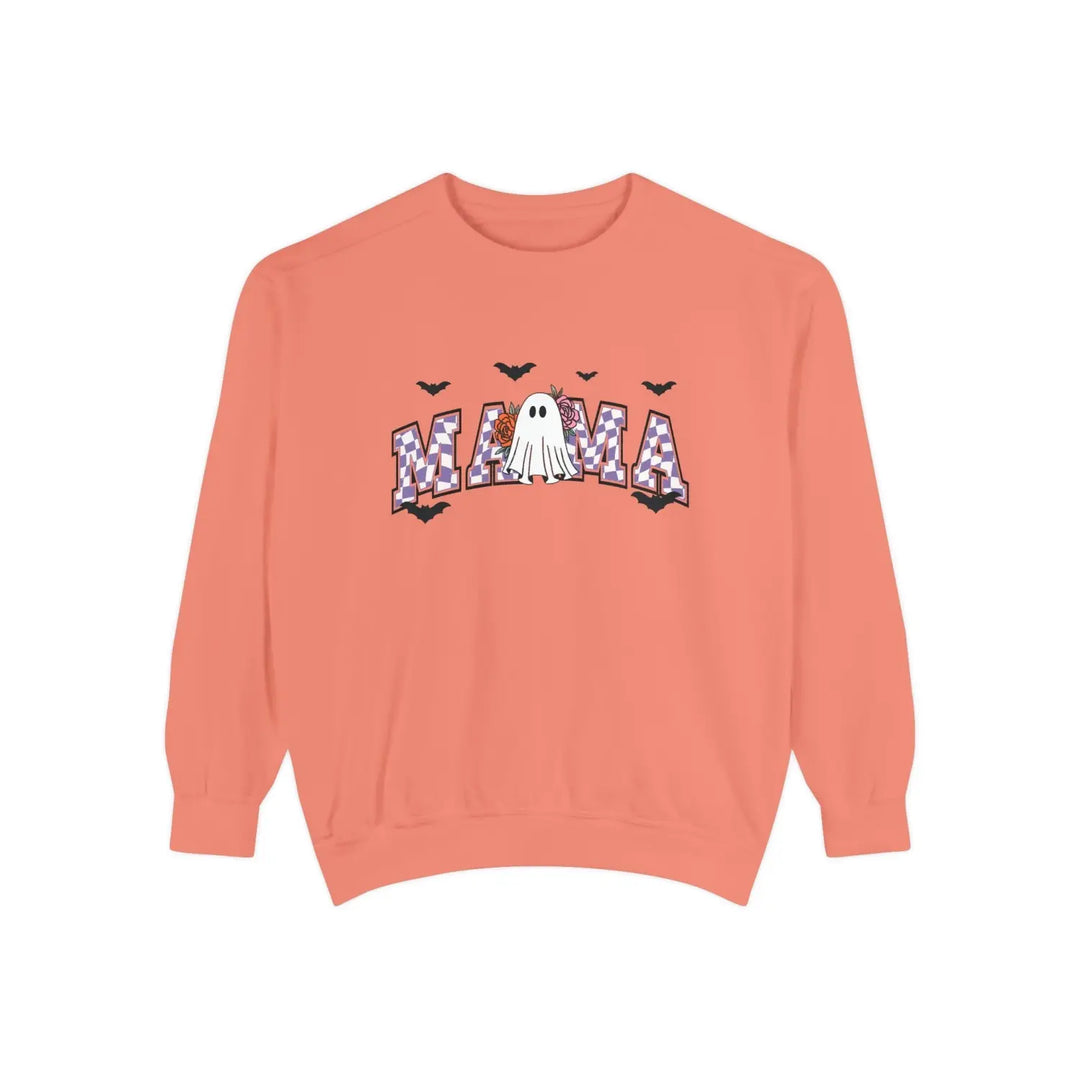 Halloween Ghost Sweatshirt for Moms Cozy Fall Outfit Unisex Garment Dyed Perfect Gift Spooky Season Terracotta / S