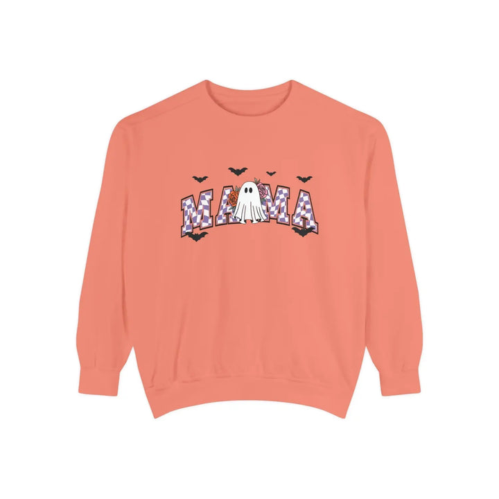 Halloween Ghost Sweatshirt for Moms Cozy Fall Outfit Unisex Garment Dyed Perfect Gift Spooky Season Terracotta / S