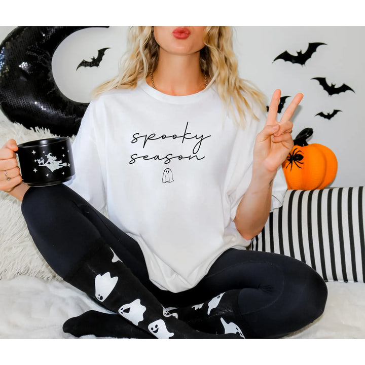 Halloween Ghost T Shirt Spooky Graphic Tee Fun Fall Cute Costume Top Unisex Outfit
