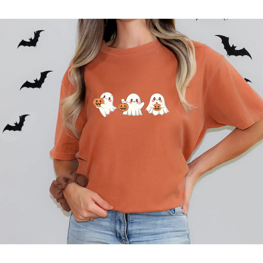 Halloween Ghost T Shirt Spooky Graphic Tee Fun Fall Cute Costume Top Unisex Outfit