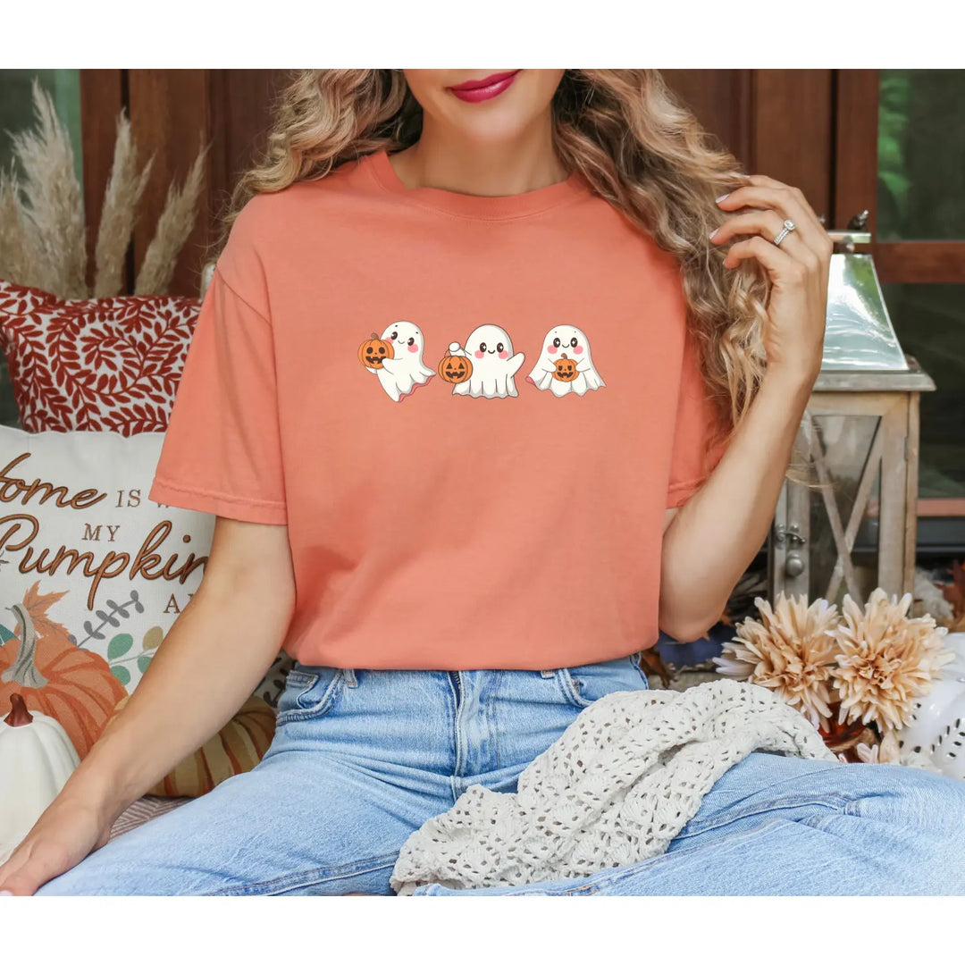 Halloween Ghost T Shirt Spooky Graphic Tee Fun Fall Cute Costume Top Unisex Outfit