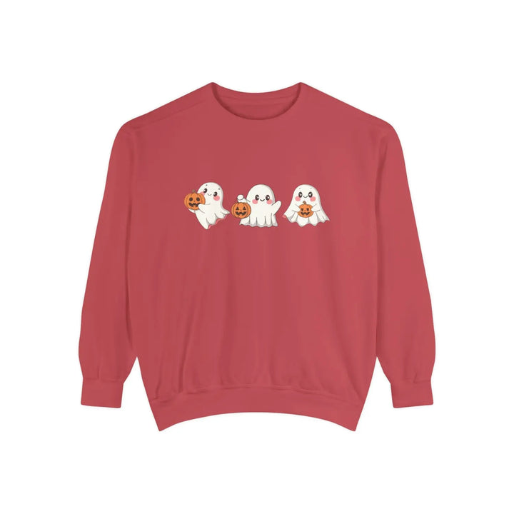 Halloween Ghosts Sweatshirt Cozy Unisex Fall Apparel Cute Ghost Design Gift Autumn Fashion Crimson / S