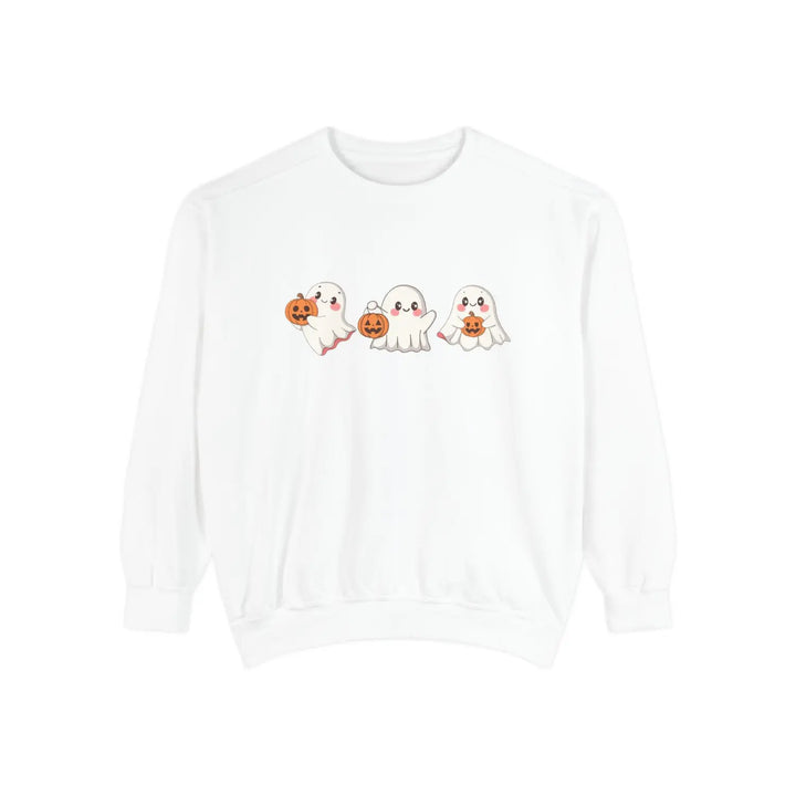 Halloween Ghosts Sweatshirt Cozy Unisex Fall Apparel Cute Ghost Design Gift Autumn Fashion White / S