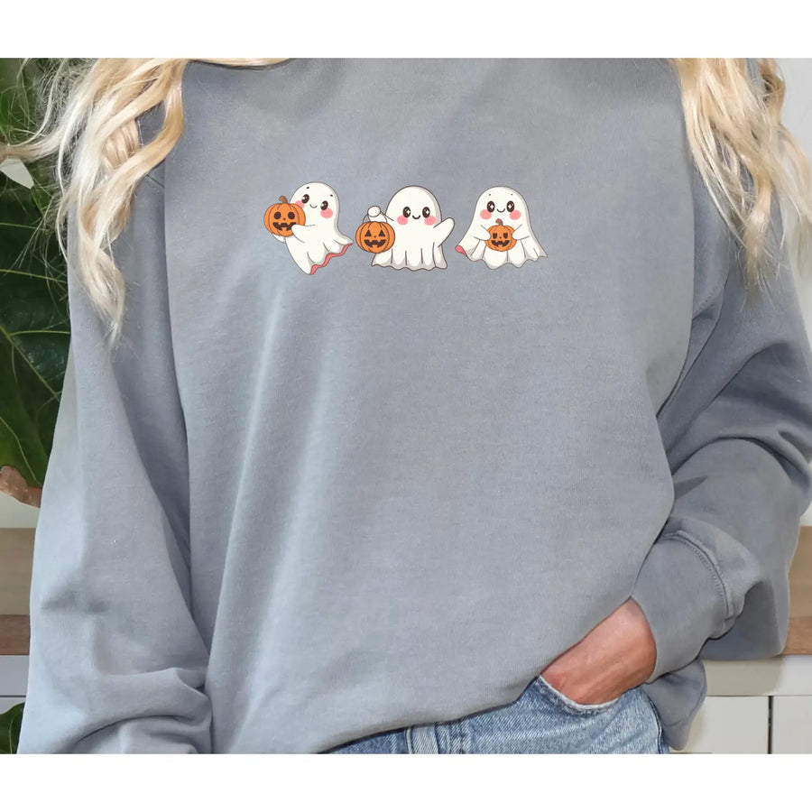 Halloween Ghosts Sweatshirt Cozy Unisex Sweater Fall Apparel Cute Ghost Design Gift Autumn Fashion Spooky Season Hoodie