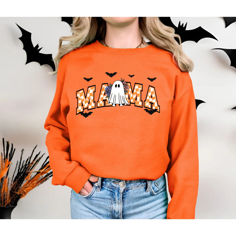 Halloween Mama Sweatshirt Cozy Crewneck for Moms Fall Fashion Apparel Spooky Season Outfit