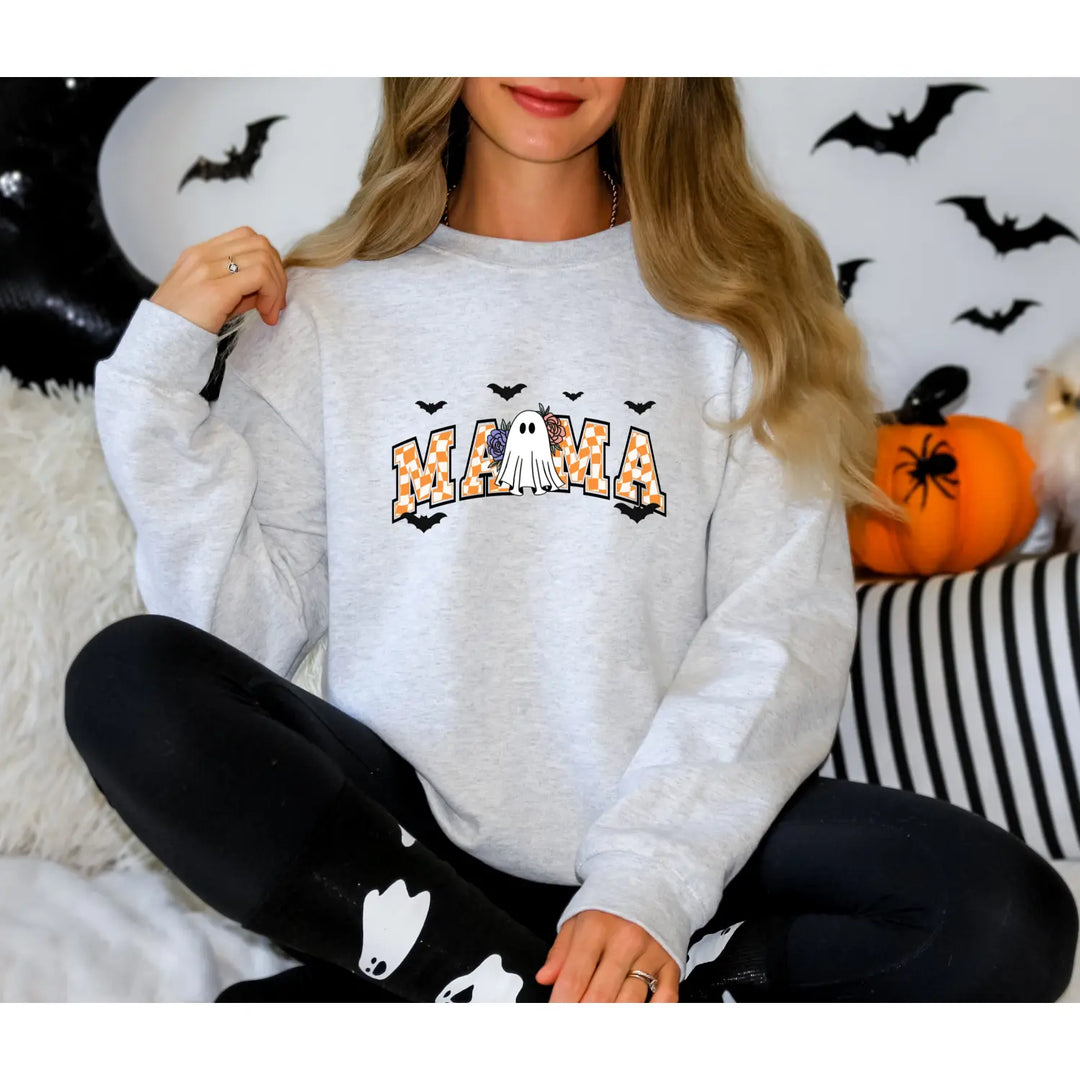 Halloween Mama Sweatshirt Cozy Crewneck for Moms Fall Fashion Apparel Spooky Season Outfit