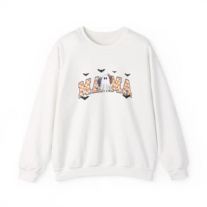 Halloween Mama Sweatshirt Cozy Crewneck for Moms Fall Fashion Apparel Spooky Season Outfit White / S