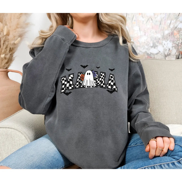 Halloween Sweatshirt for Moms Ghost Shirt Mom Life Gift Spooky Season Apparel Trick or Treat Mama Costume Top