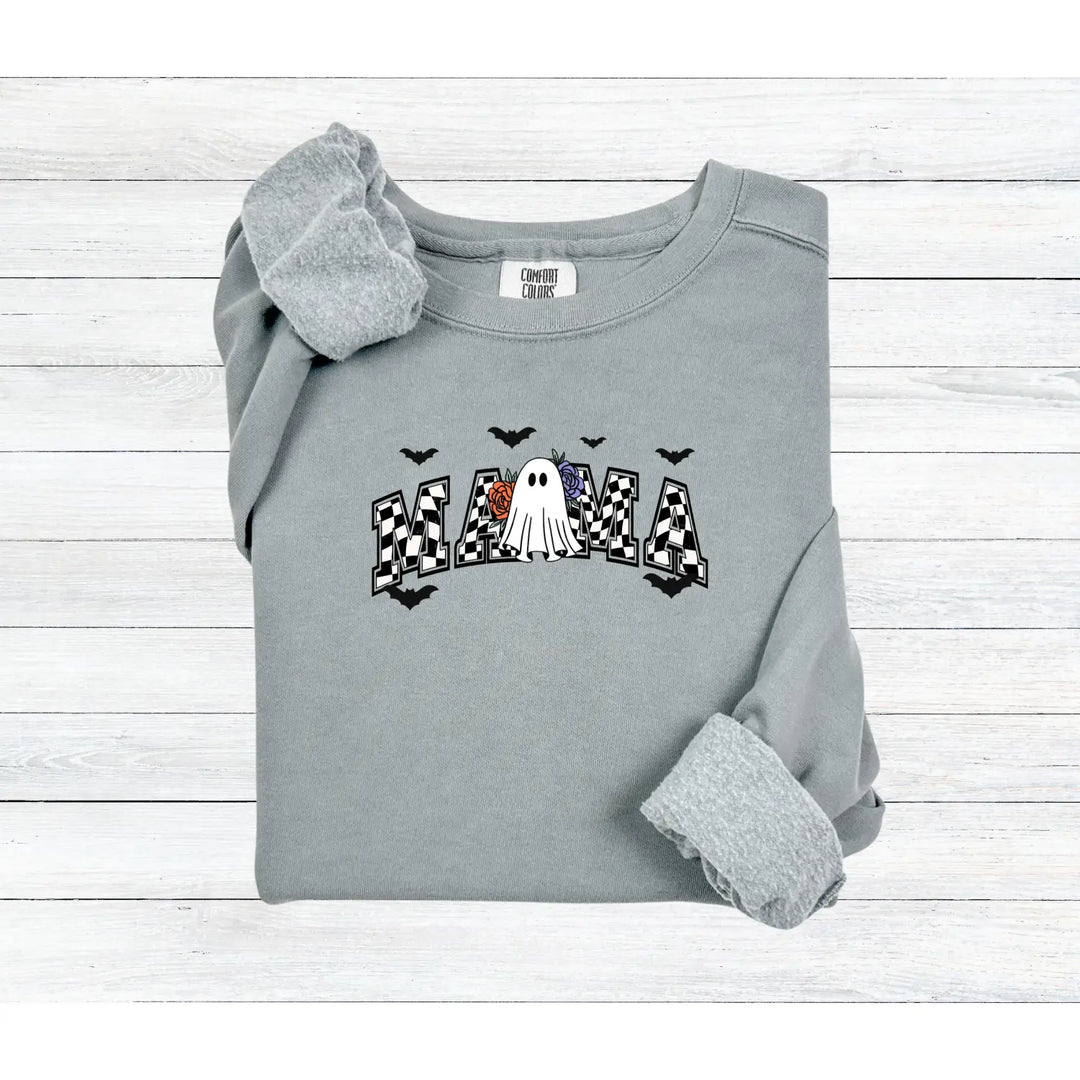 Halloween Sweatshirt for Moms Ghost Shirt Mom Life Gift Spooky Season Apparel Trick or Treat Mama Costume Top