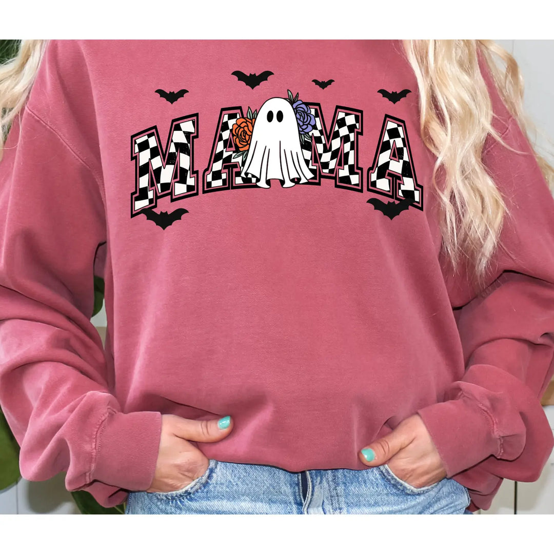 Halloween Sweatshirt for Moms Ghost Shirt Mom Life Gift Spooky Season Apparel Trick or Treat Mama Costume Top