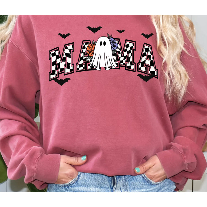Halloween Sweatshirt for Moms Ghost Shirt Mom Life Gift Spooky Season Apparel Trick or Treat Mama Costume Top