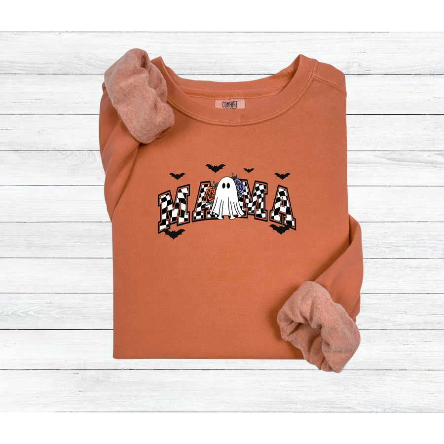 Halloween Sweatshirt for Moms Ghost Shirt Mom Life Gift Spooky Season Apparel Trick or Treat Mama Costume Top