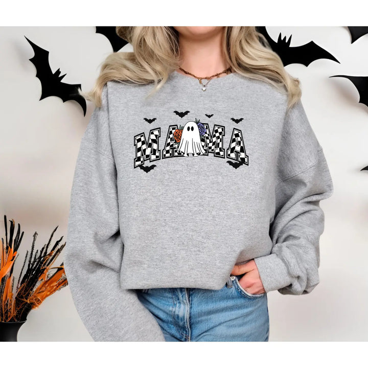 Halloween Sweatshirt for Moms Ghost Shirt Mom Life Gift Spooky Season Apparel Trick or Treat Mama Costume Top