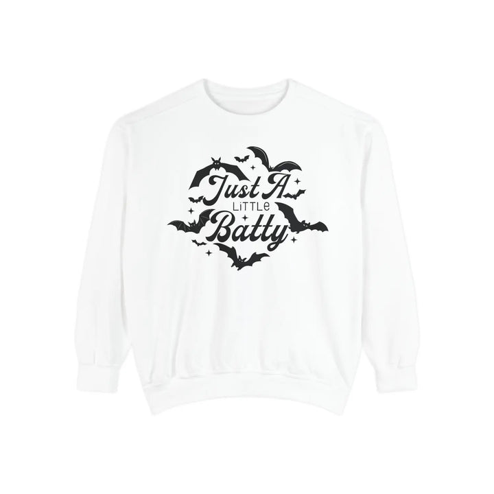 Halloween Unisex Sweatshirt Just a Little Batty Cozy Fall Apparel Cute Spooky Top Gift for Lovers Comfortable Bat White