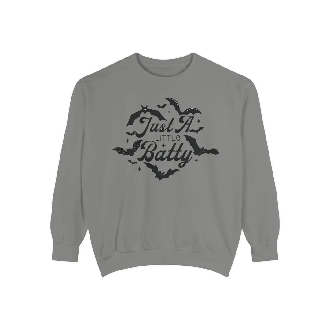 Halloween Unisex Sweatshirt Just a Little Batty Cozy Fall Apparel Cute Spooky Top Gift for Lovers Comfortable Bat Grey