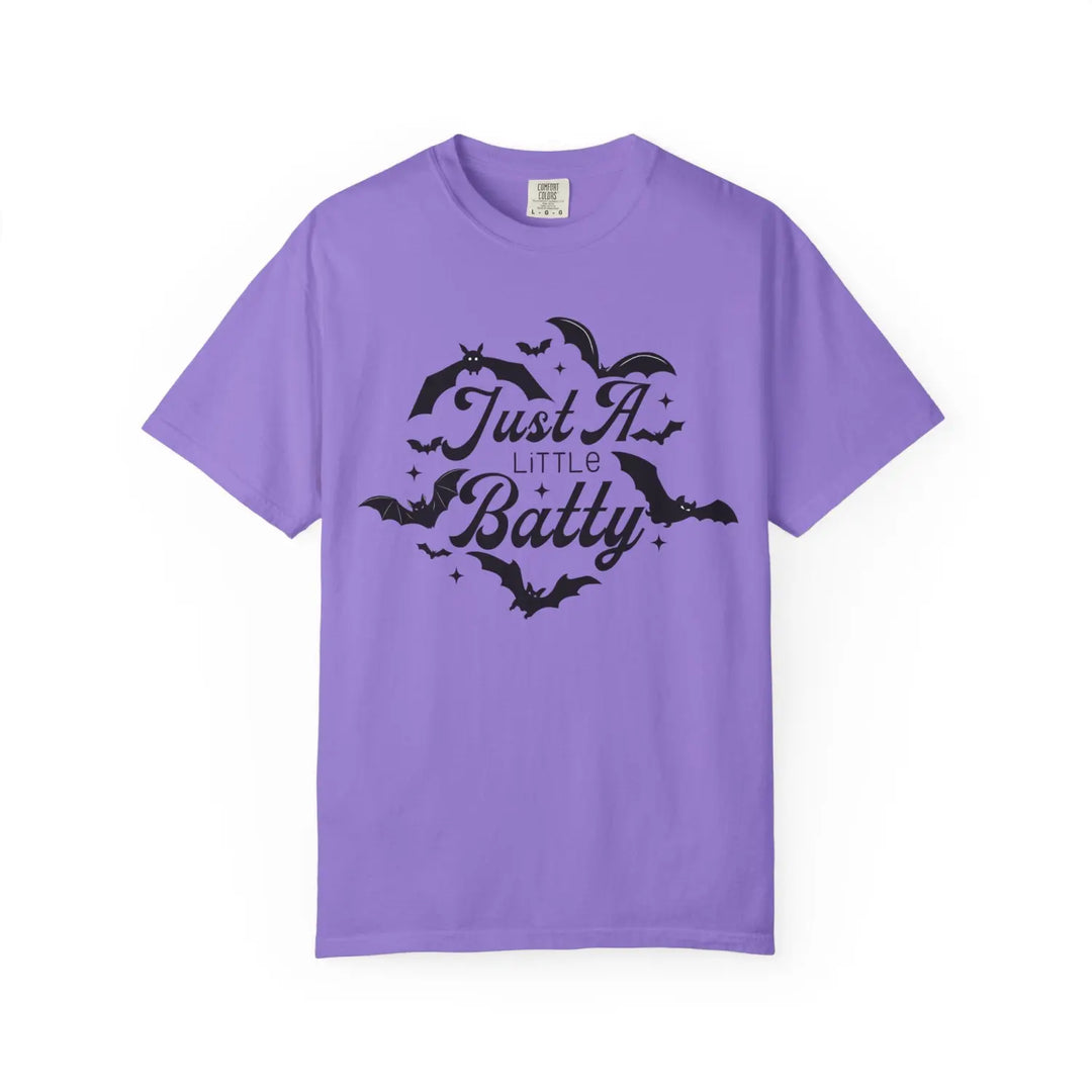 Just A Little Batty T Shirt Unisex Spooky Tee Halloween Cute Bat Graphic Fun Gift for Lovers shirt Lover Violet / S