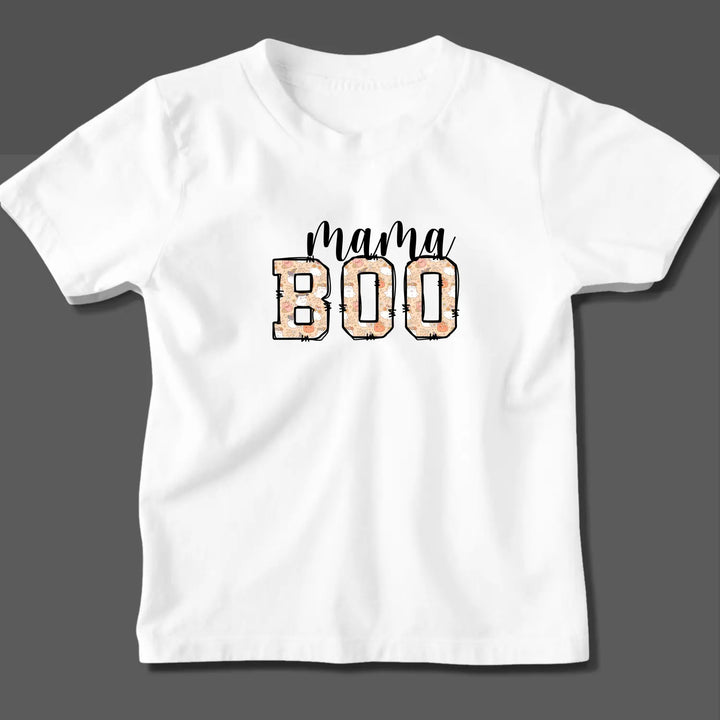 Mama Boo Halloween Shirt Adult Family Matching Outfit Trick-or-Treat Mom Tee Festive Top Soft Cotton Unisex - T-Shirt