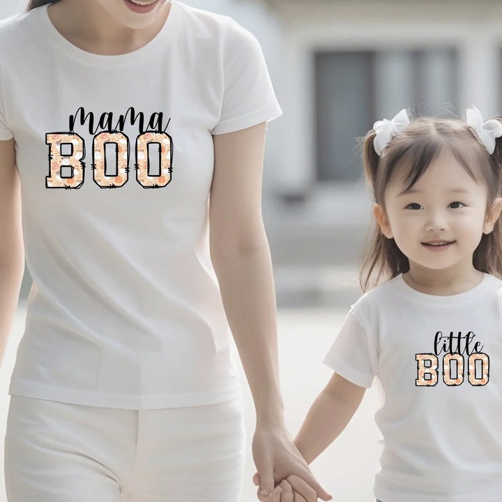 Mama Boo Halloween Shirt Adult Family Matching Outfit Trick-or-Treat Mom Tee Festive Top Soft Cotton Unisex - T-Shirt