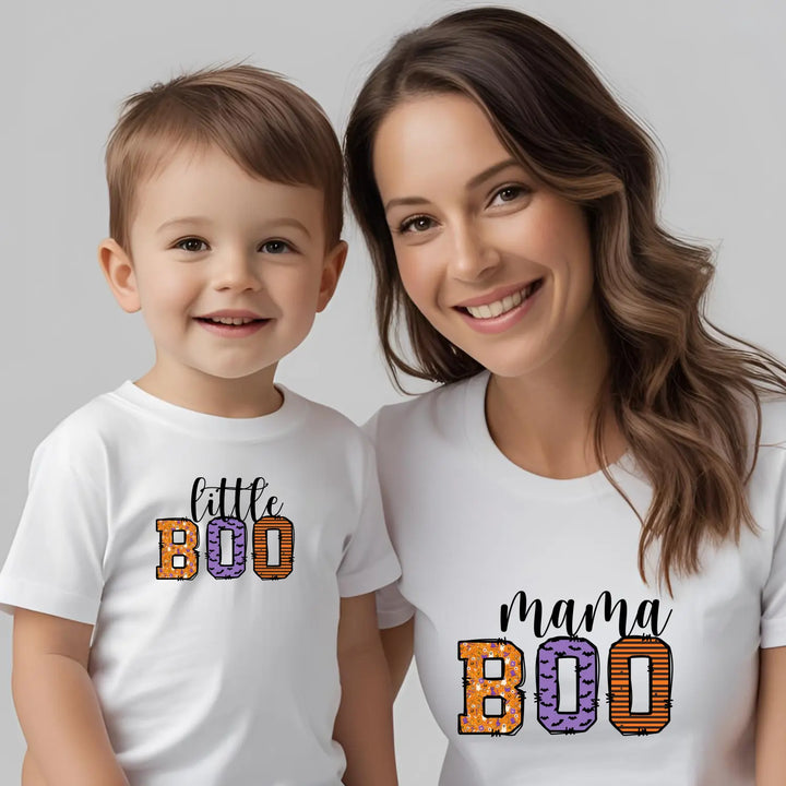 Mama Boo Halloween Shirt Adult Family Matching Outfit Trick-or-Treat Mom Tee Festive Top Soft Cotton Unisex - T-Shirt