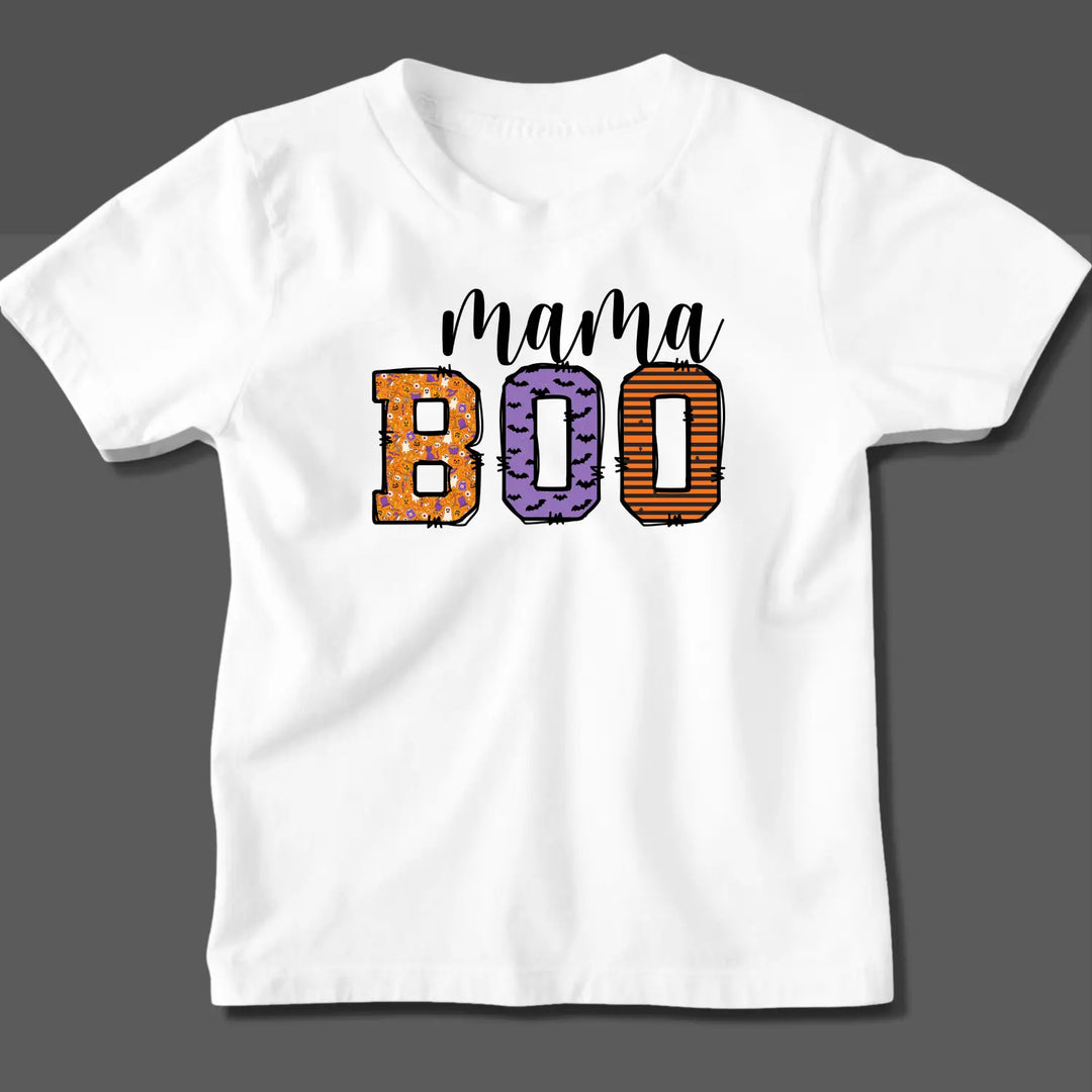 Mama Boo Halloween Shirt Adult Family Matching Outfit Trick-or-Treat Mom Tee Festive Top Soft Cotton Unisex - T-Shirt