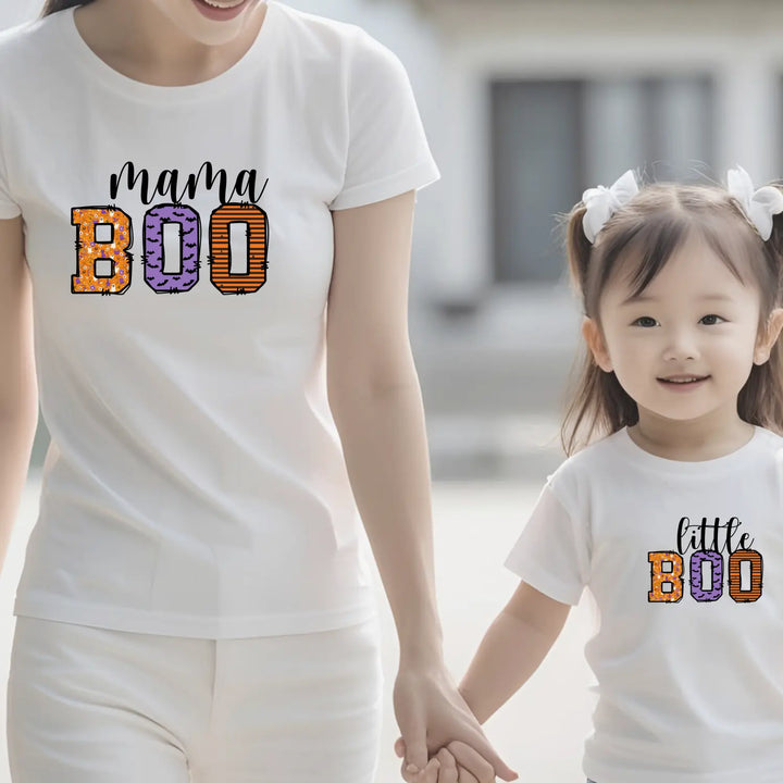 Mama Boo Halloween Shirt Adult Family Matching Outfit Trick-or-Treat Mom Tee Festive Top Soft Cotton Unisex - T-Shirt