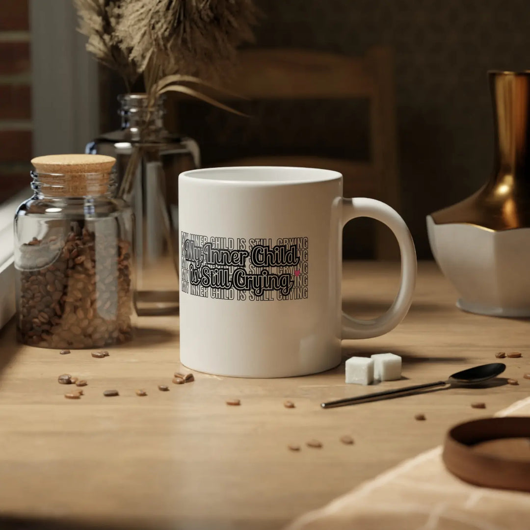My Inner Child is Stirring Jumbo Mug 20oz - Motivational Coffee Cup Unique Gift for Parents Fun Beverage Lovers - White