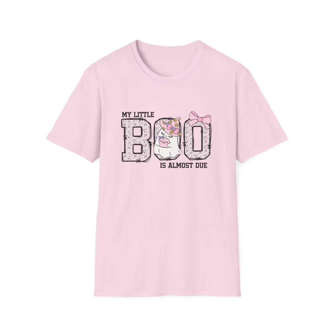 My Little Boo is Almost Dues T Shirt Cute Pregnancy Announcement Top Halloween Mom Gift Baby Shower Outfit Softstyle