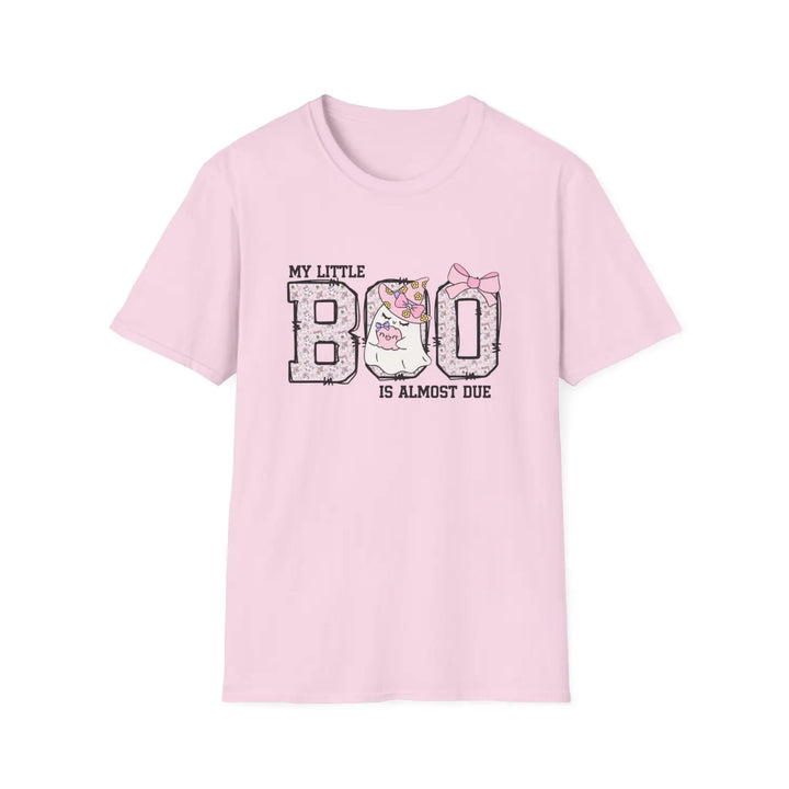 My Little Boo is Almost Dues T Shirt Cute Pregnancy Announcement Top Halloween Mom Gift Baby Shower Outfit Softstyle