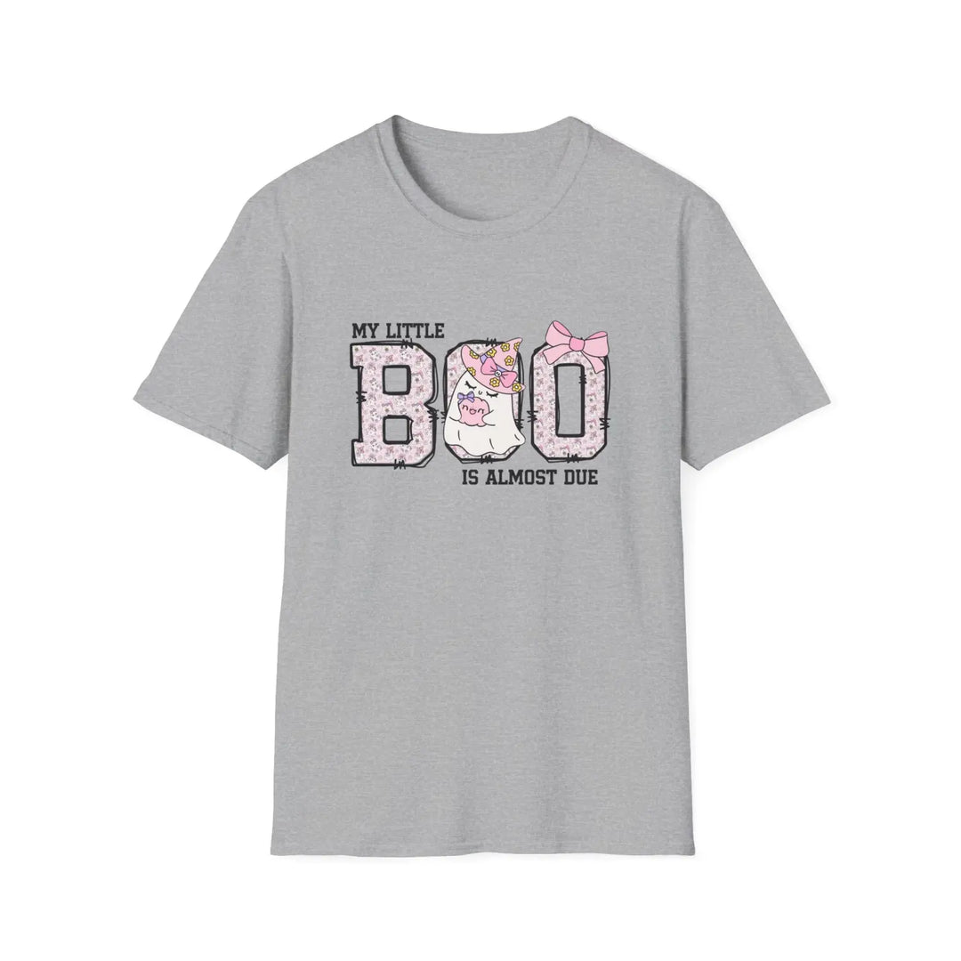 My Little Boo is Almost Dues T Shirt Cute Pregnancy Announcement Top Halloween Mom Gift Baby Shower Outfit Softstyle