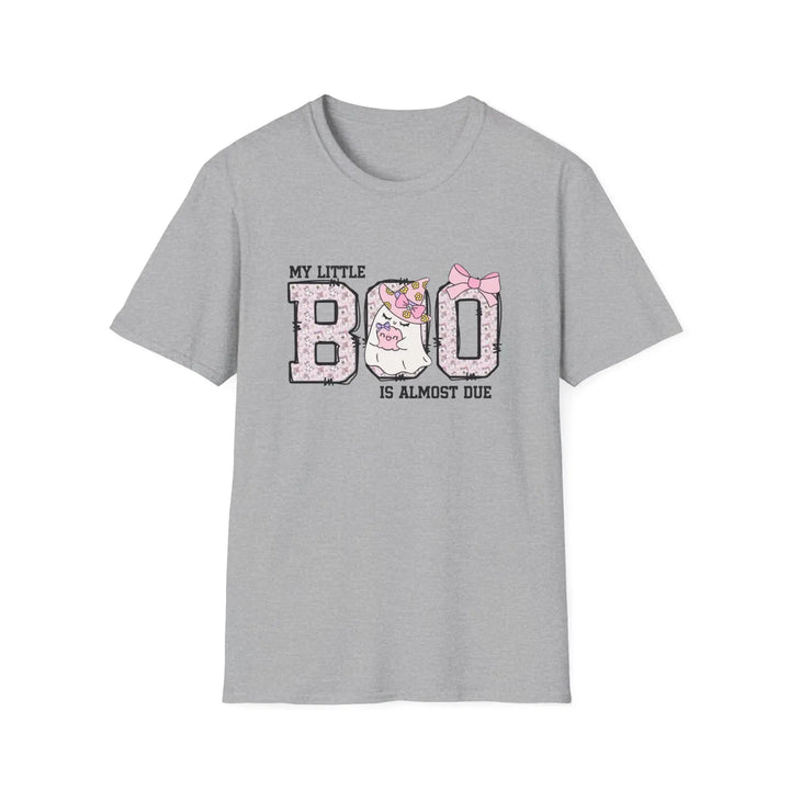 My Little Boo is Almost Dues T Shirt Cute Pregnancy Announcement Top Halloween Mom Gift Baby Shower Outfit Softstyle