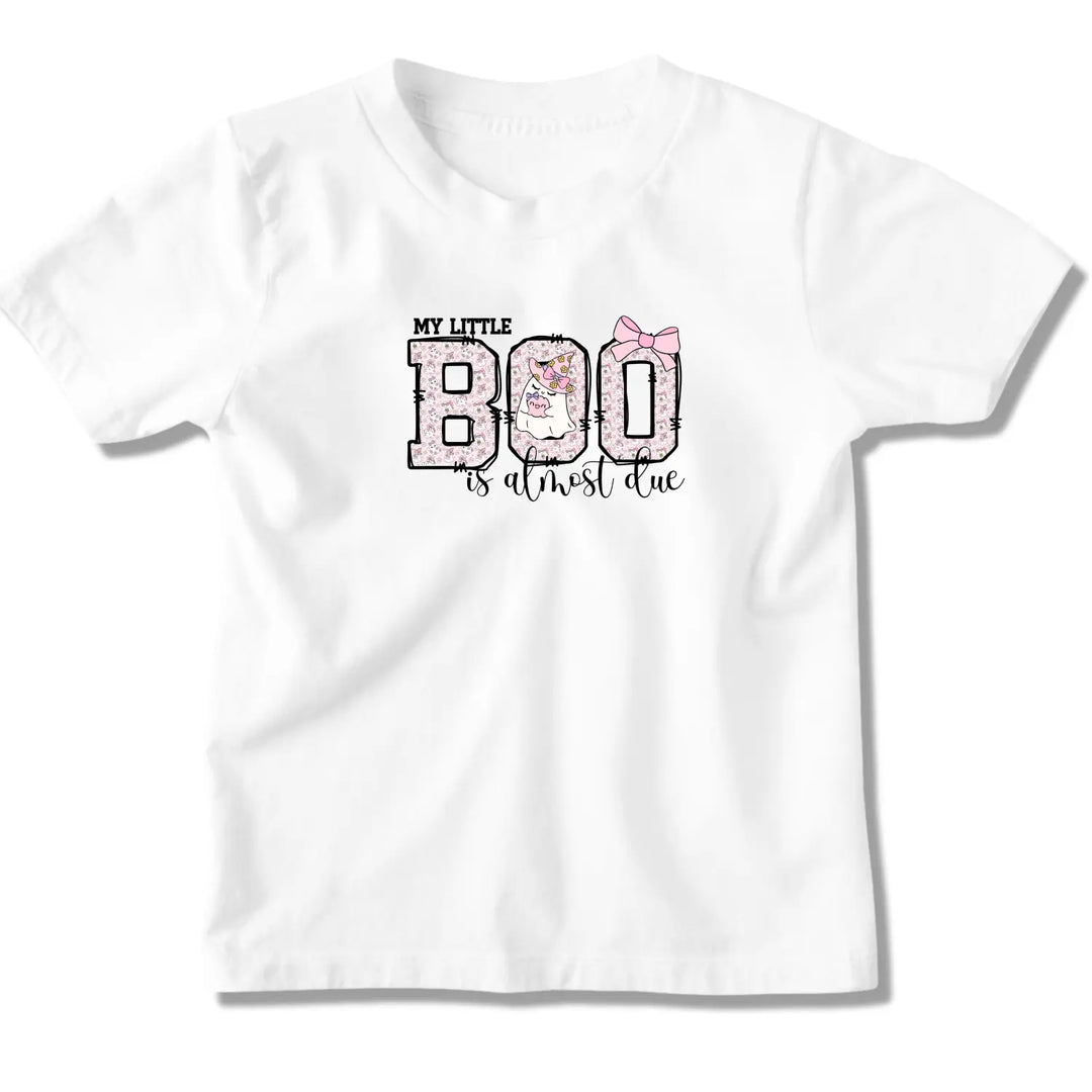 My Little Boo is Almost Dues T Shirt Cute Pregnancy Announcement Top Halloween Mom Gift Baby Shower Outfit Softstyle