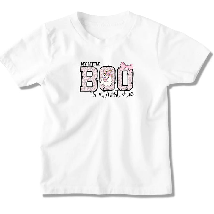My Little Boo is Almost Dues T Shirt Cute Pregnancy Announcement Top Halloween Mom Gift Baby Shower Outfit Softstyle