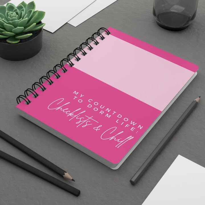 Pink Spiral Bound Journal - Countdown to Dorm Life - Checklists & Chill - One Size - Paper products