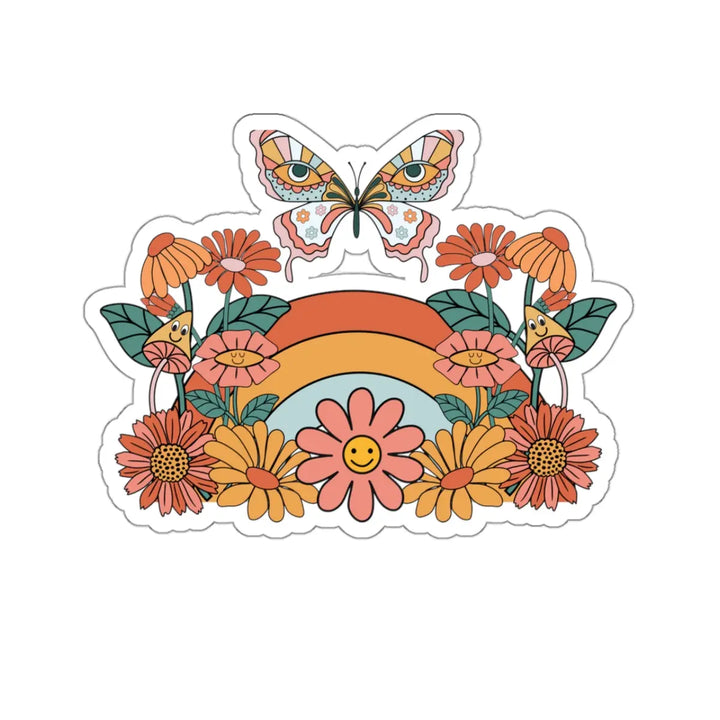 Rainbow and Butterfly Kiss-Cut Sticker - Inspirational Retro Vibe - Uplifting Motivational for Daily Positivity