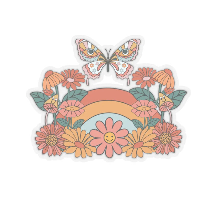 Rainbow and Butterfly Kiss-Cut Sticker - Inspirational Retro Vibe - Uplifting Motivational for Daily Positivity