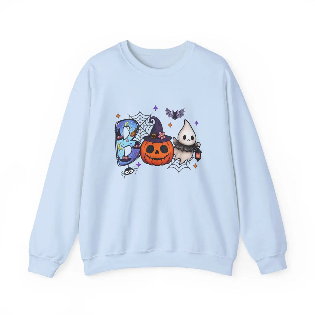 Spooky Season Boo Halloween Pumpkin Ghost Unisex Crewneck Sweatshirt Cozy Fall Apparel Gift Costume Autumn Light Blue