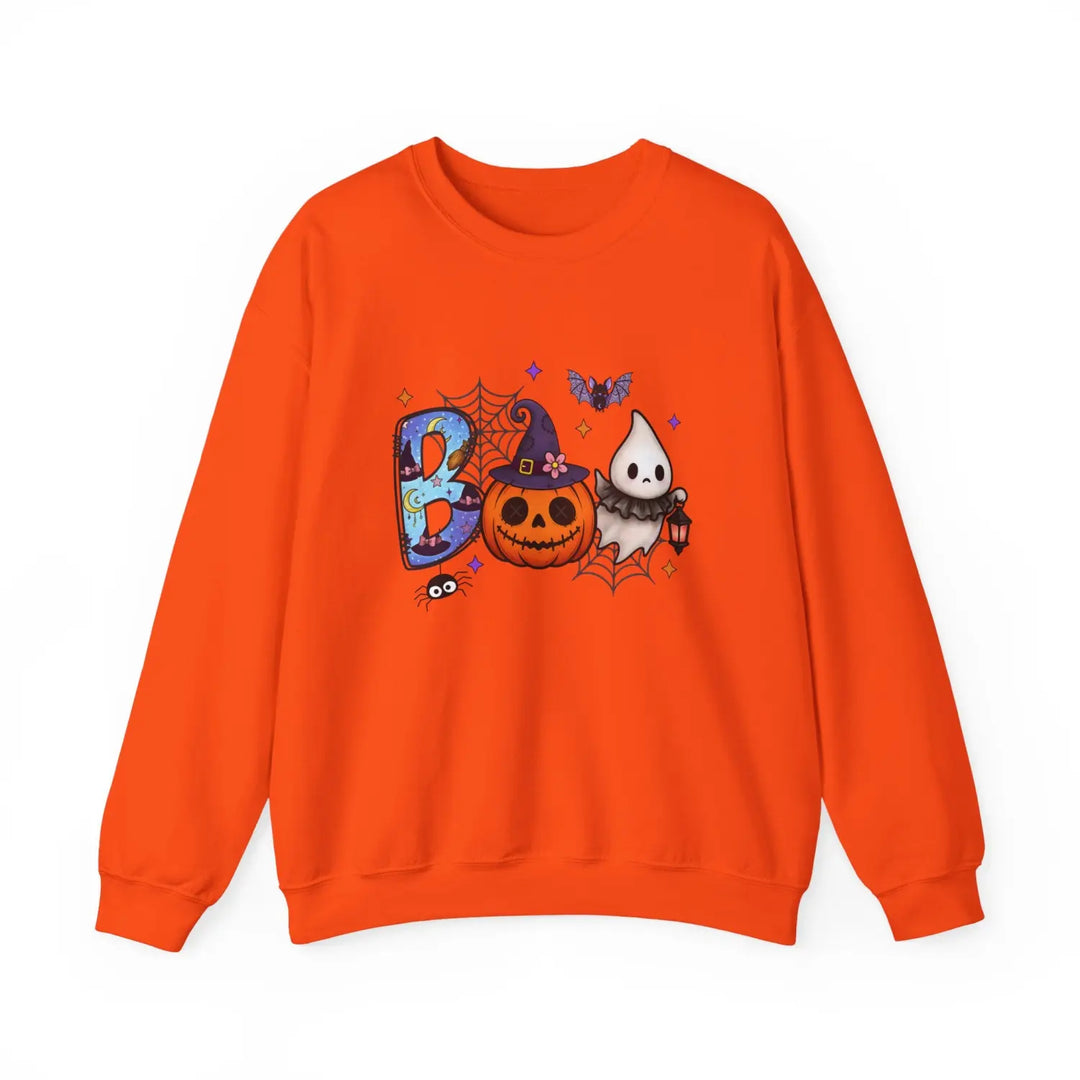 Spooky Season Boo Halloween Pumpkin Ghost Unisex Crewneck Sweatshirt Cozy Fall Apparel Gift Costume Autumn Orange / S