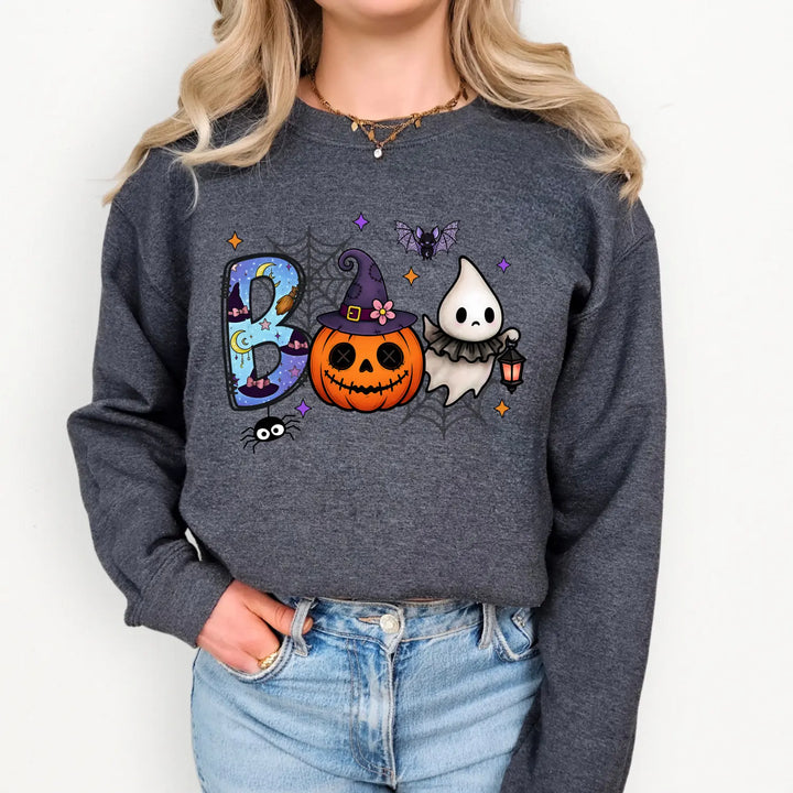 Spooky Season Boo Halloween Pumpkin Ghost Unisex Crewneck Sweatshirt Cozy Fall Apparel Gift Costume Autumn