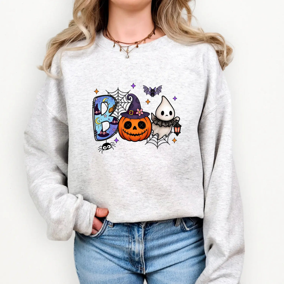 Spooky Season Boo Halloween Pumpkin Ghost Unisex Crewneck Sweatshirt Cozy Fall Apparel Gift Costume Autumn