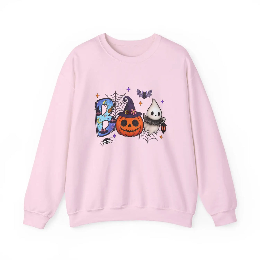 Spooky Season Boo Halloween Pumpkin Ghost Unisex Crewneck Sweatshirt Cozy Fall Apparel Gift Costume Autumn Light Pink