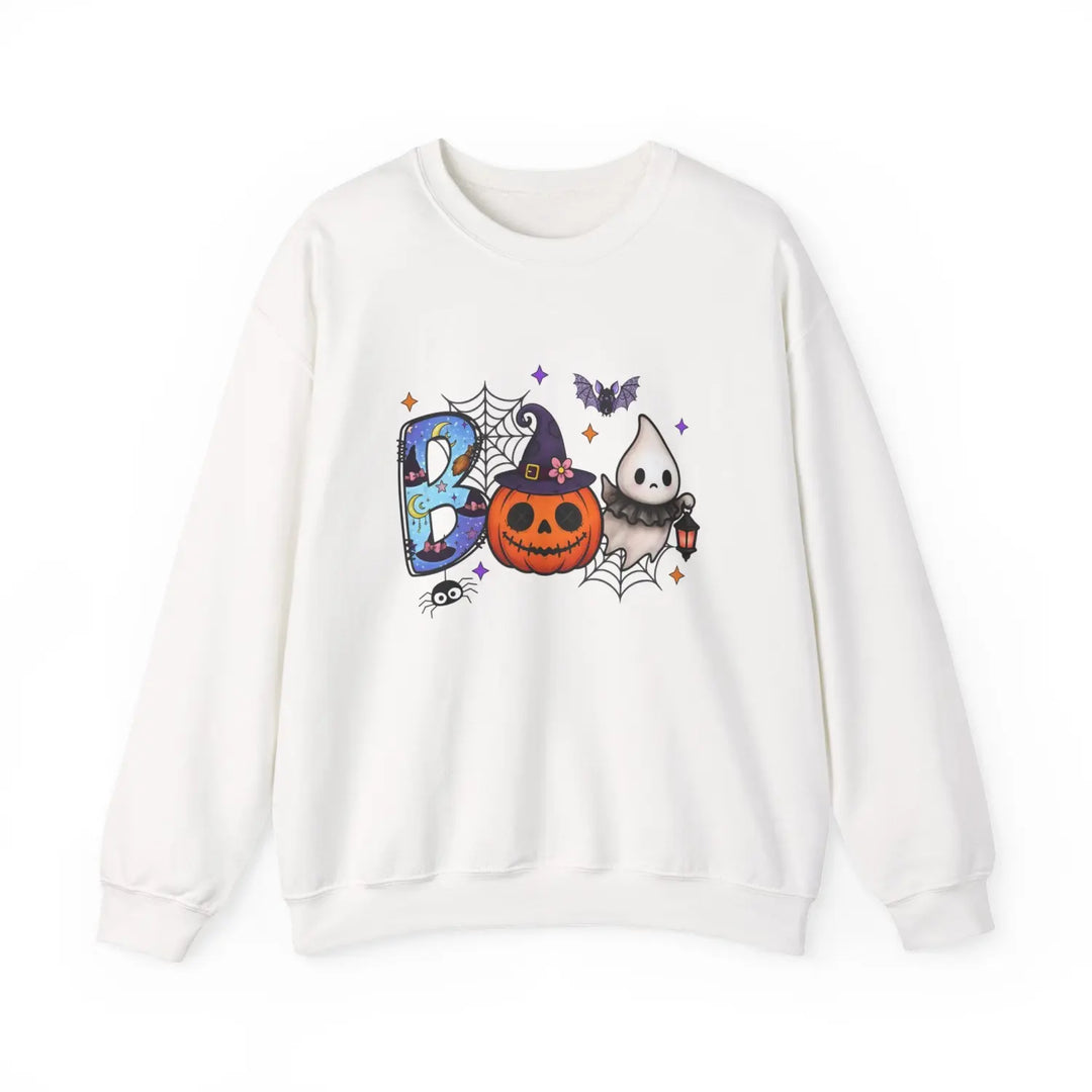 Spooky Season Boo Halloween Pumpkin Ghost Unisex Crewneck Sweatshirt Cozy Fall Apparel Gift Costume Autumn White / S