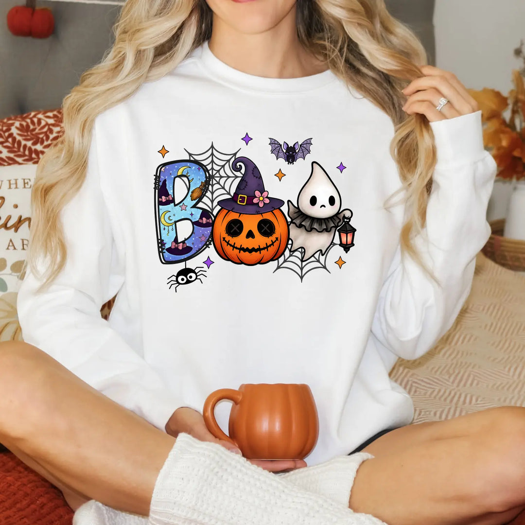 Spooky Season Boo Halloween Pumpkin Ghost Unisex Crewneck Sweatshirt Cozy Fall Apparel Gift Costume Autumn