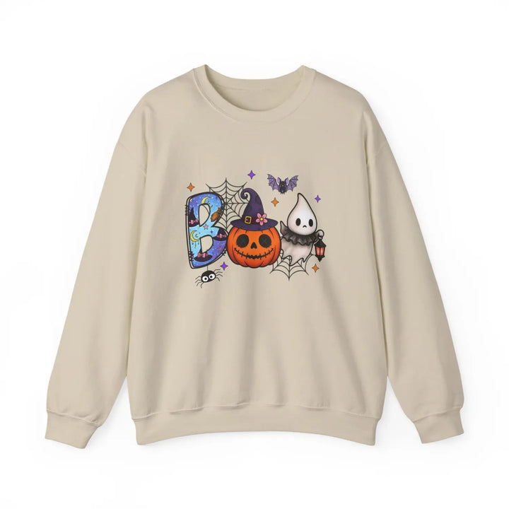 Spooky Season Boo Halloween Pumpkin Ghost Unisex Crewneck Sweatshirt Cozy Fall Apparel Gift Costume Autumn Sand / S